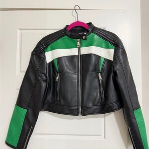 Lioness Black and Green Women's Leather Jacket